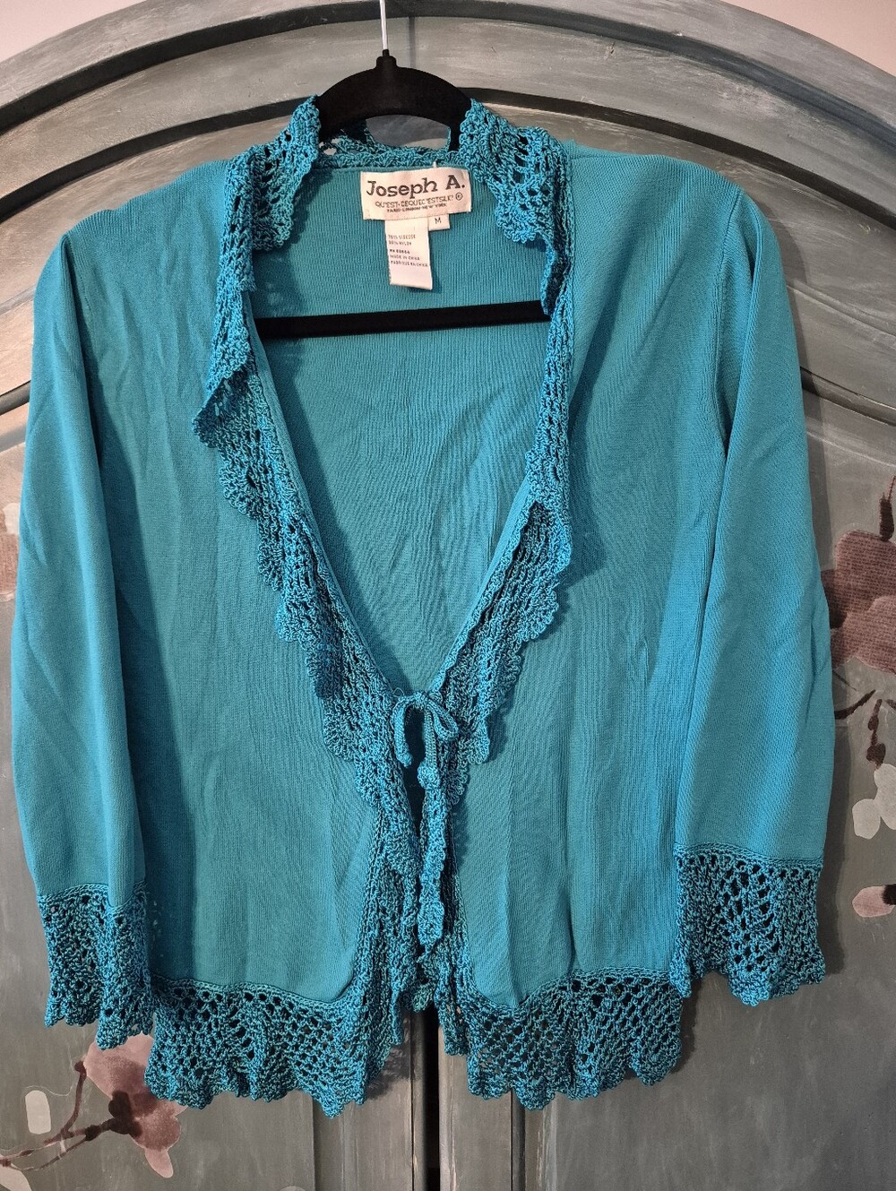 Joseph A Turquoise Crochet-Trim Tie Cardigan